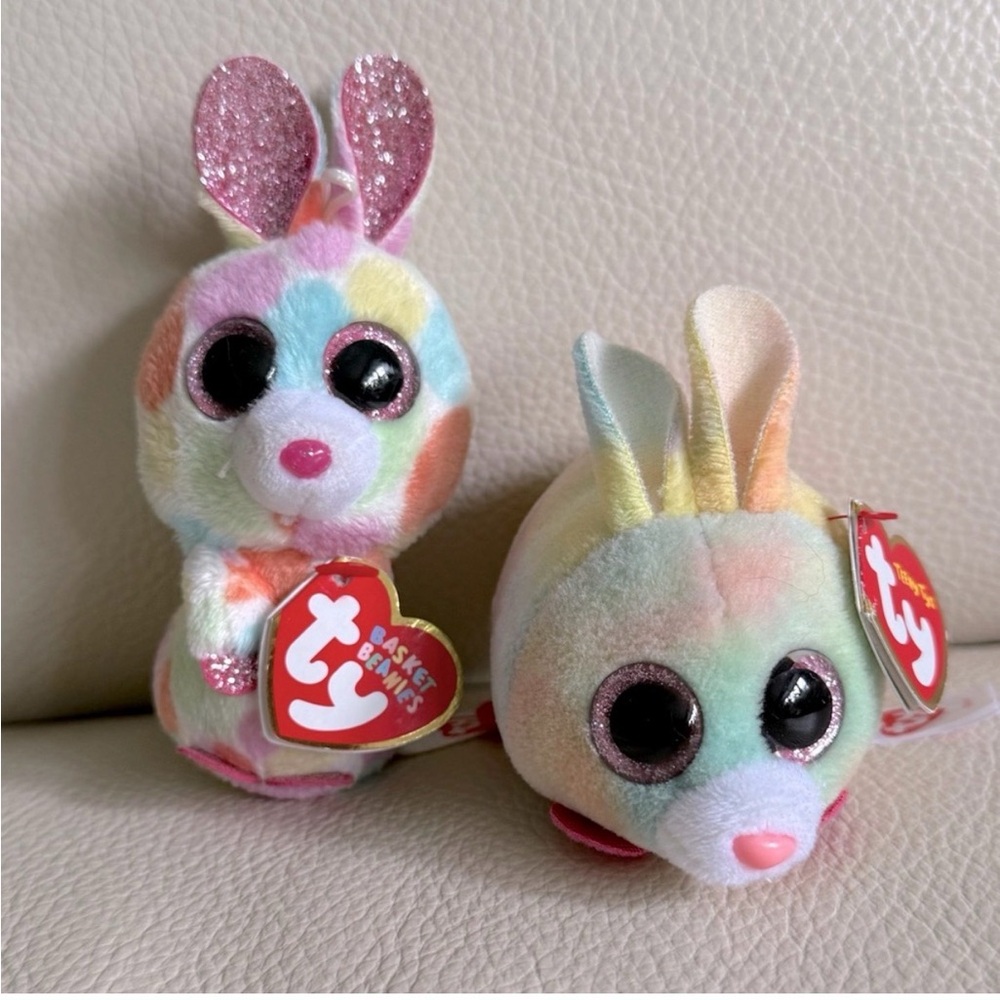🎅🏻 SALE Ty 2pc Tiny Ty Babies Multicolor Plush Bunny Duo Bloomy and Whiz New